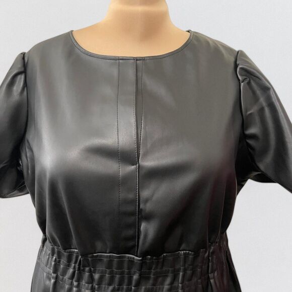 Nine. Eight New York Plus Size Short Sleeve Black Faux Leather Dress NWT Size 2X - Picture 2 of 7